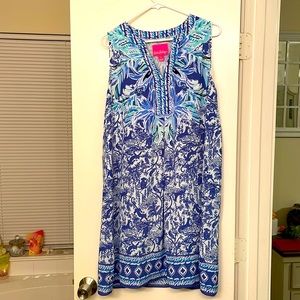 Lilly Pulitzer//Evah Shift Dress in High Tide Navy & Ready Set Gecko//Size L